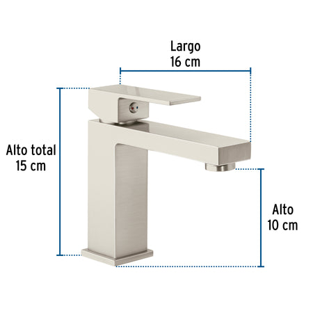 Monomando corto para lavabo, satín, FOSET KUBO