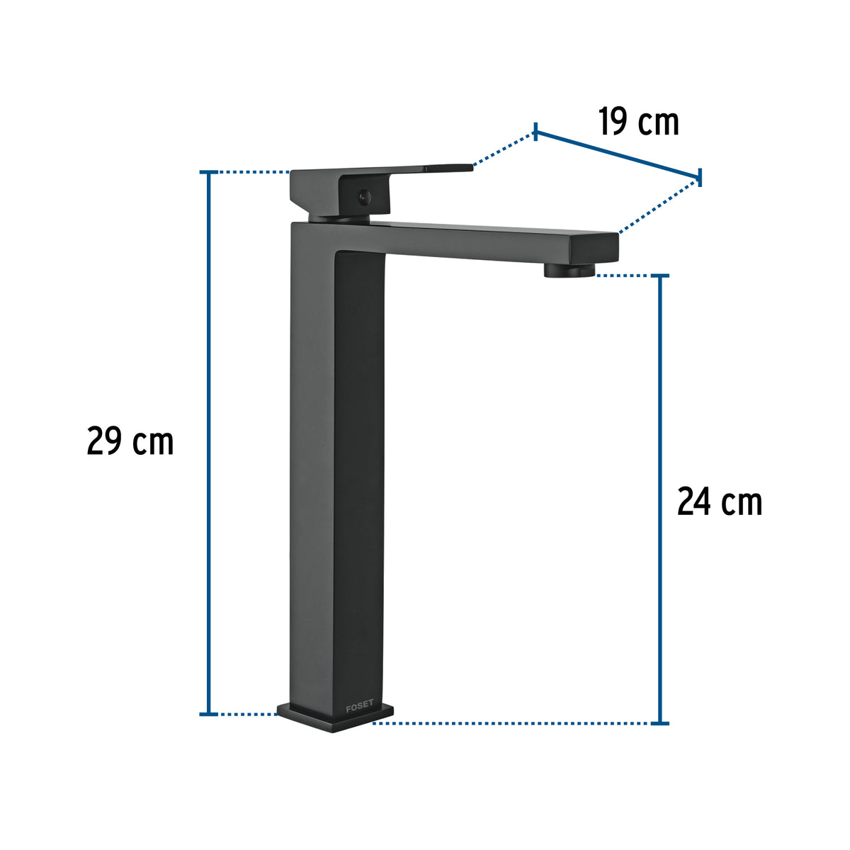 Monomando alto para lavabo, negro, FOSET KUBO