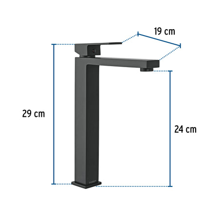 Monomando alto para lavabo, negro, FOSET KUBO