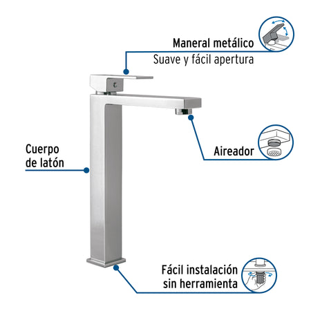 Monomando alto para lavabo, cromo, FOSET KUBO