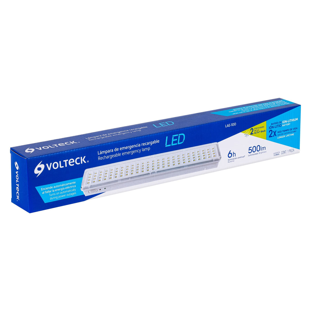Lámpara de emergencia de 100 Leds 500 lm recargable, Volteck