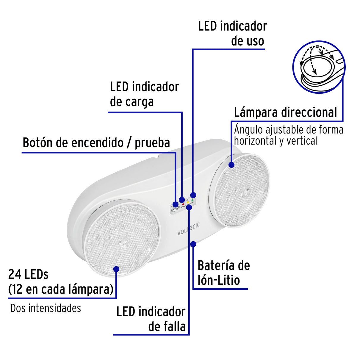Lampara de emergencia de 24 Leds 170 lm dirigible recargable