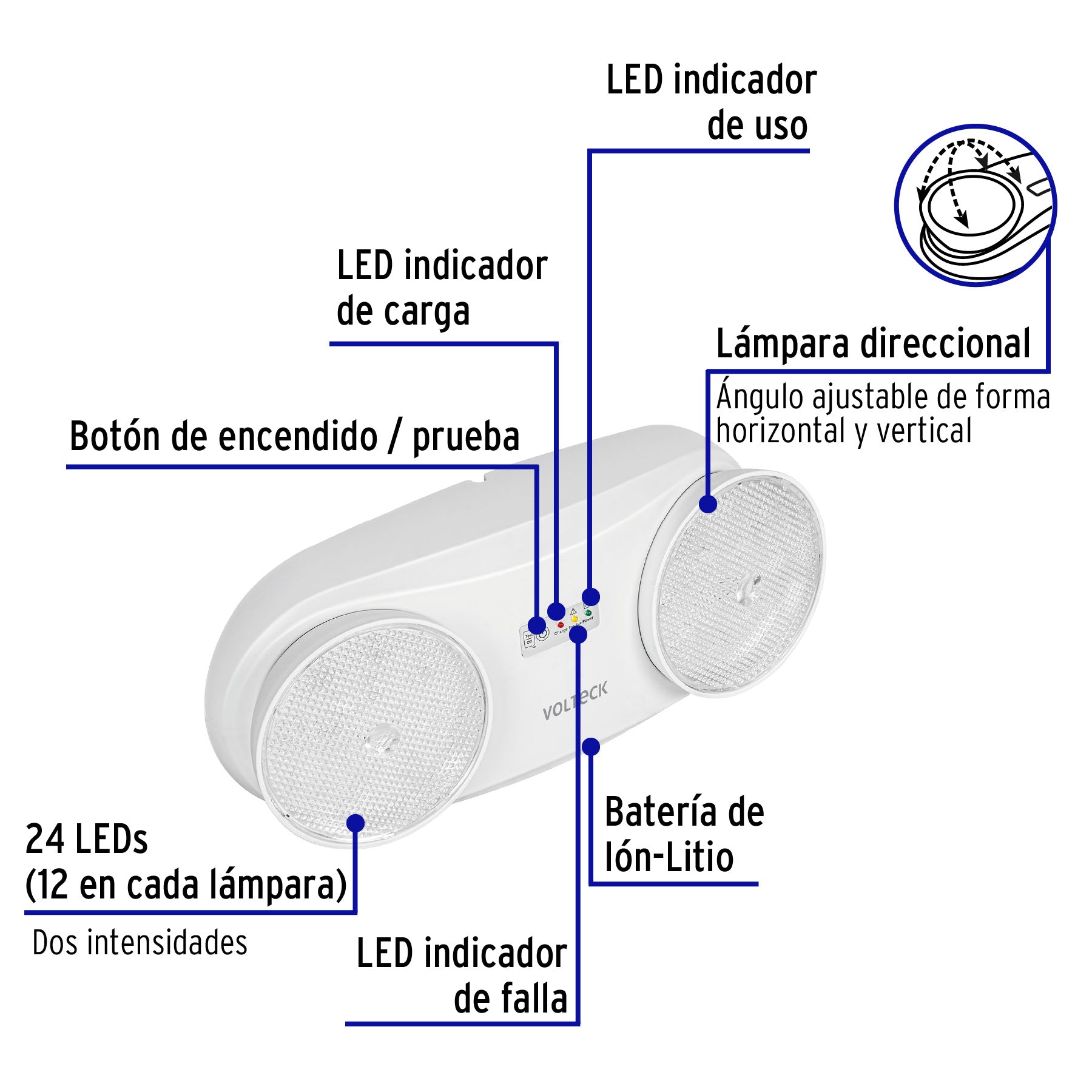 Lampara de emergencia de 24 Leds 170 lm dirigible recargable