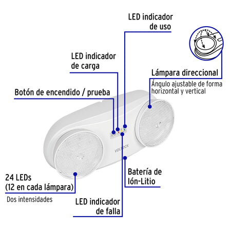 Lampara de emergencia de 24 Leds 170 lm dirigible recargable