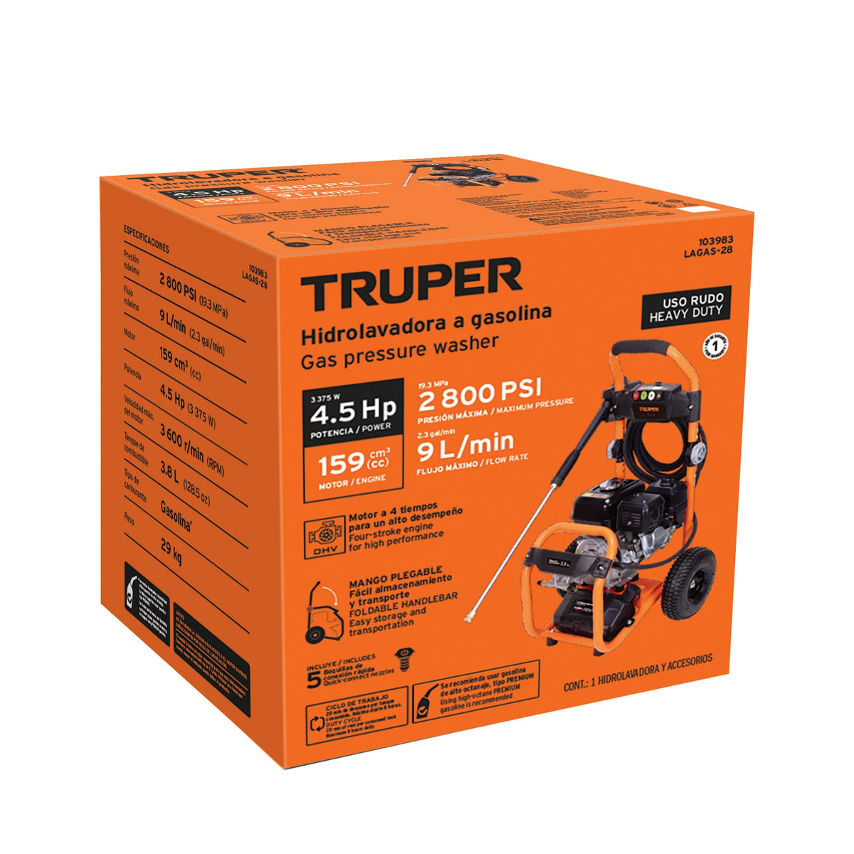 Hidrolavadora con motor a gasolina 2800 PSI TRUPER