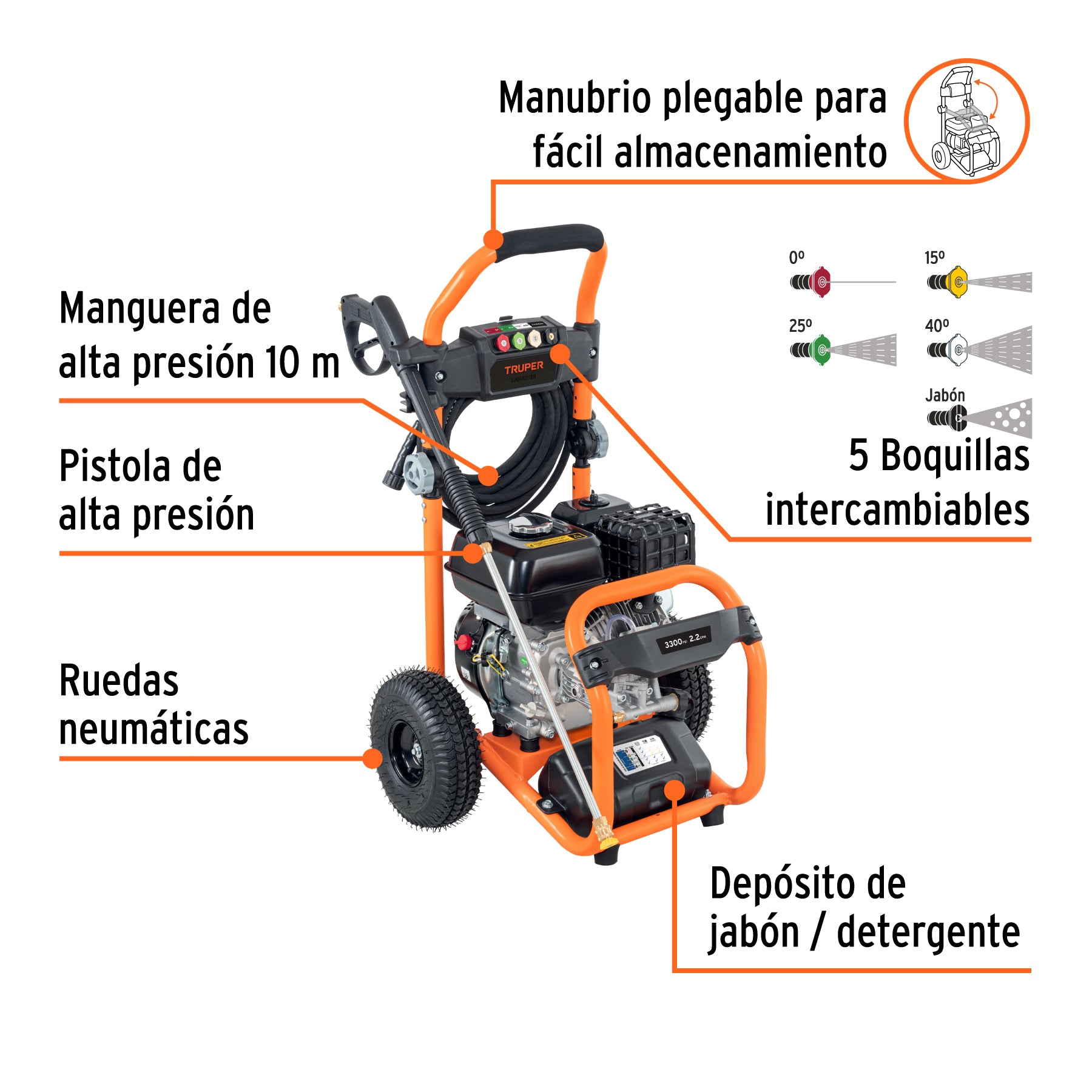 Hidrolavadora con motor a gasolina, 3,300 PSI, TRUPER