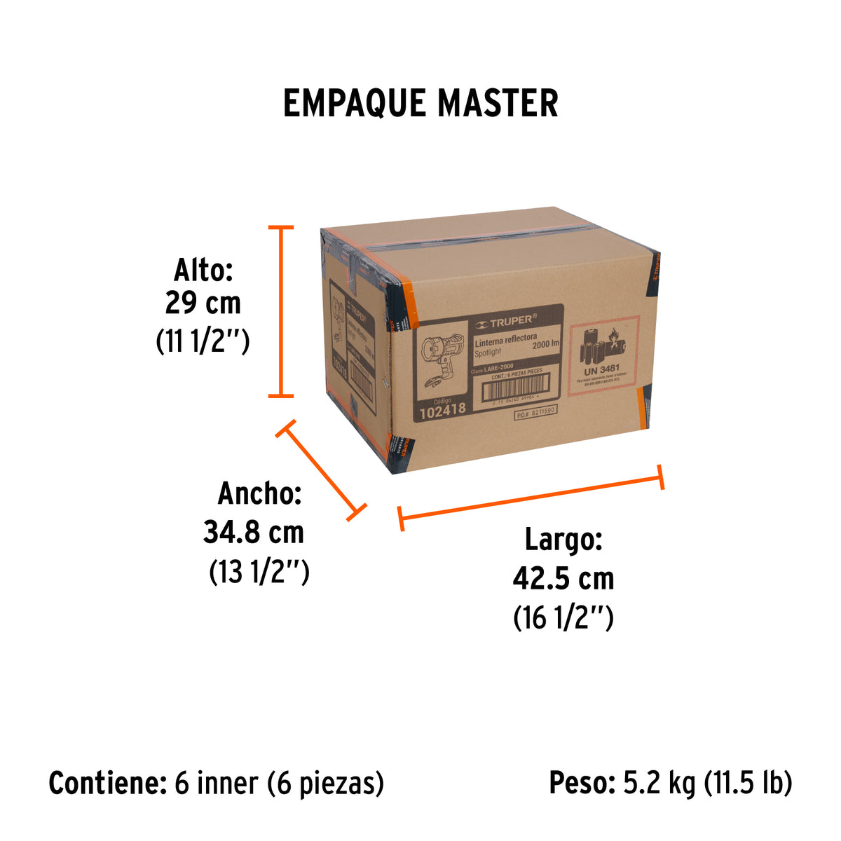 Linterna reflectora LED recargable TRUPER 2000 lm