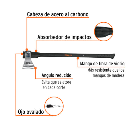 Hacha labor entera 2-1/2 lb, mango de fibra de vidrio 36'