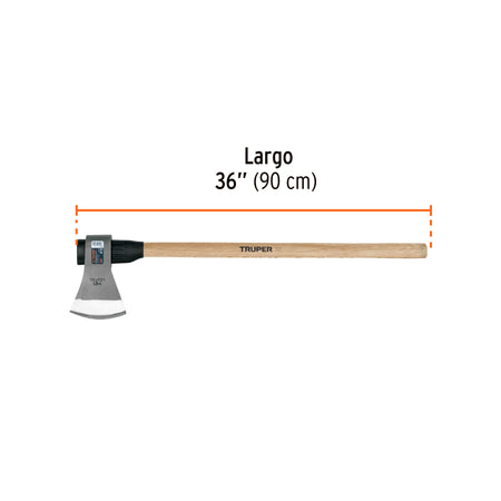 Hacha labor entera 4 lb, mango de madera 36', TRUPER