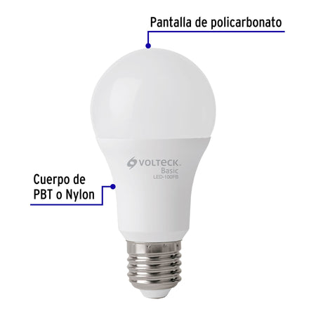 Foco LED 14W (75W) A19, 6500K blanca fría, 1150 lm, BASIC