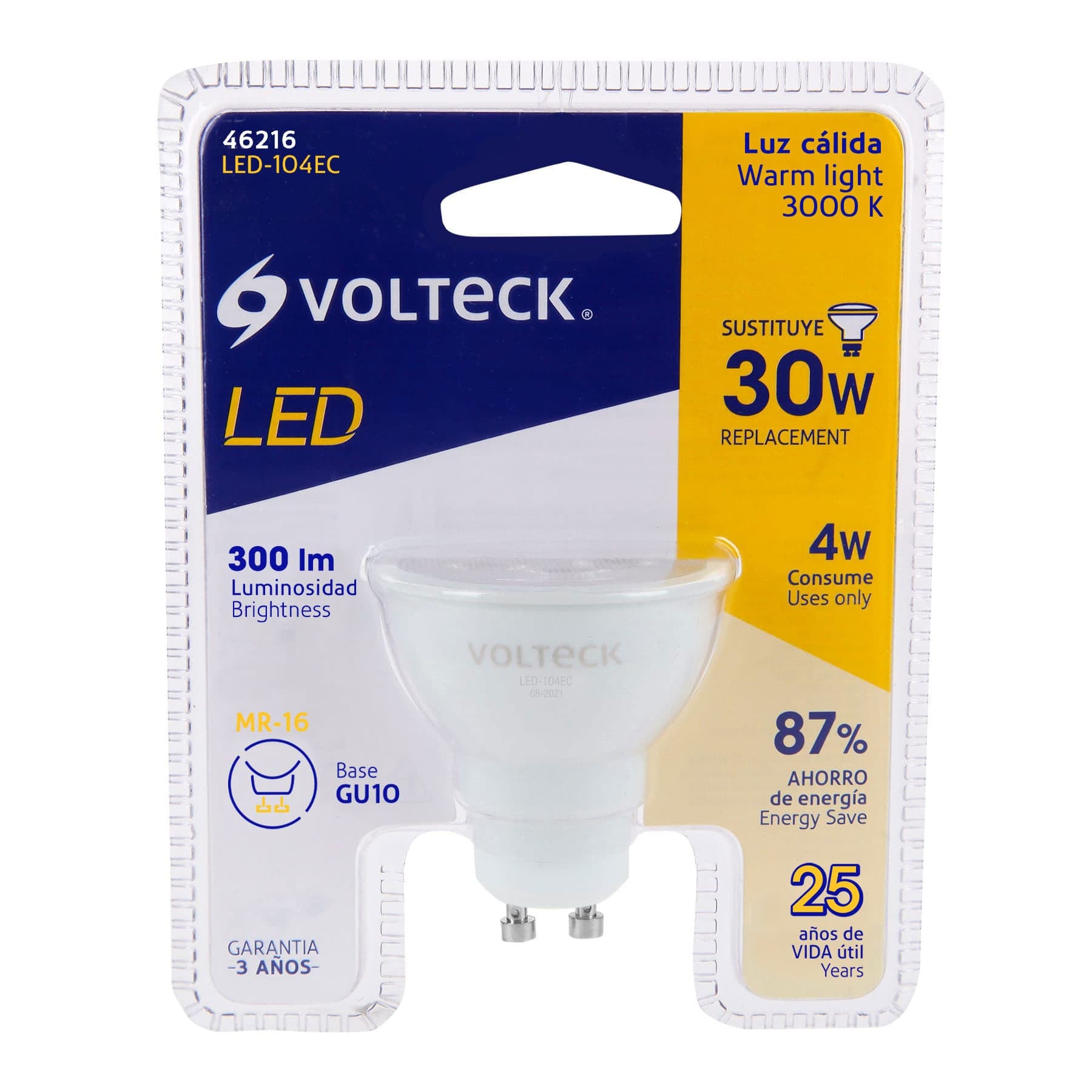 Lámpara de LED 4 W tipo MR 16 base GU10 luz cálida, blíster 4 W