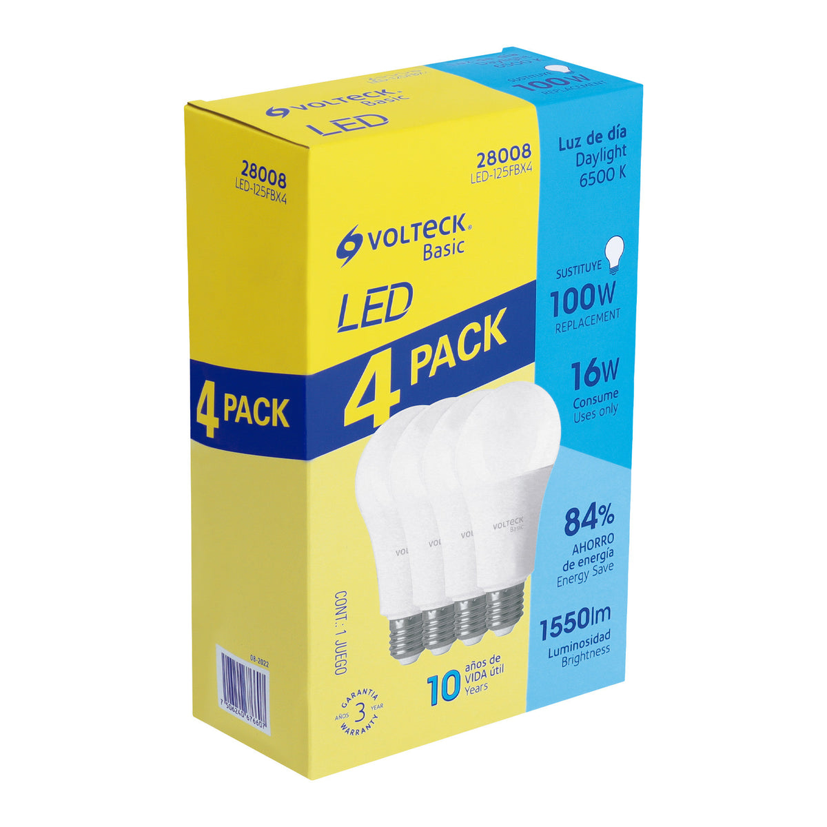 Pack 4 focos LED 16W (100W) A22 6500K fria 1550 lm BASIC