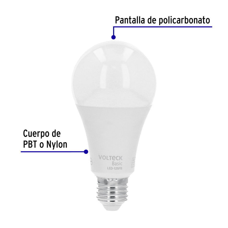 Foco LED 16W (100W) A22, 6500K blanca fría, 1550 lm, BASIC
