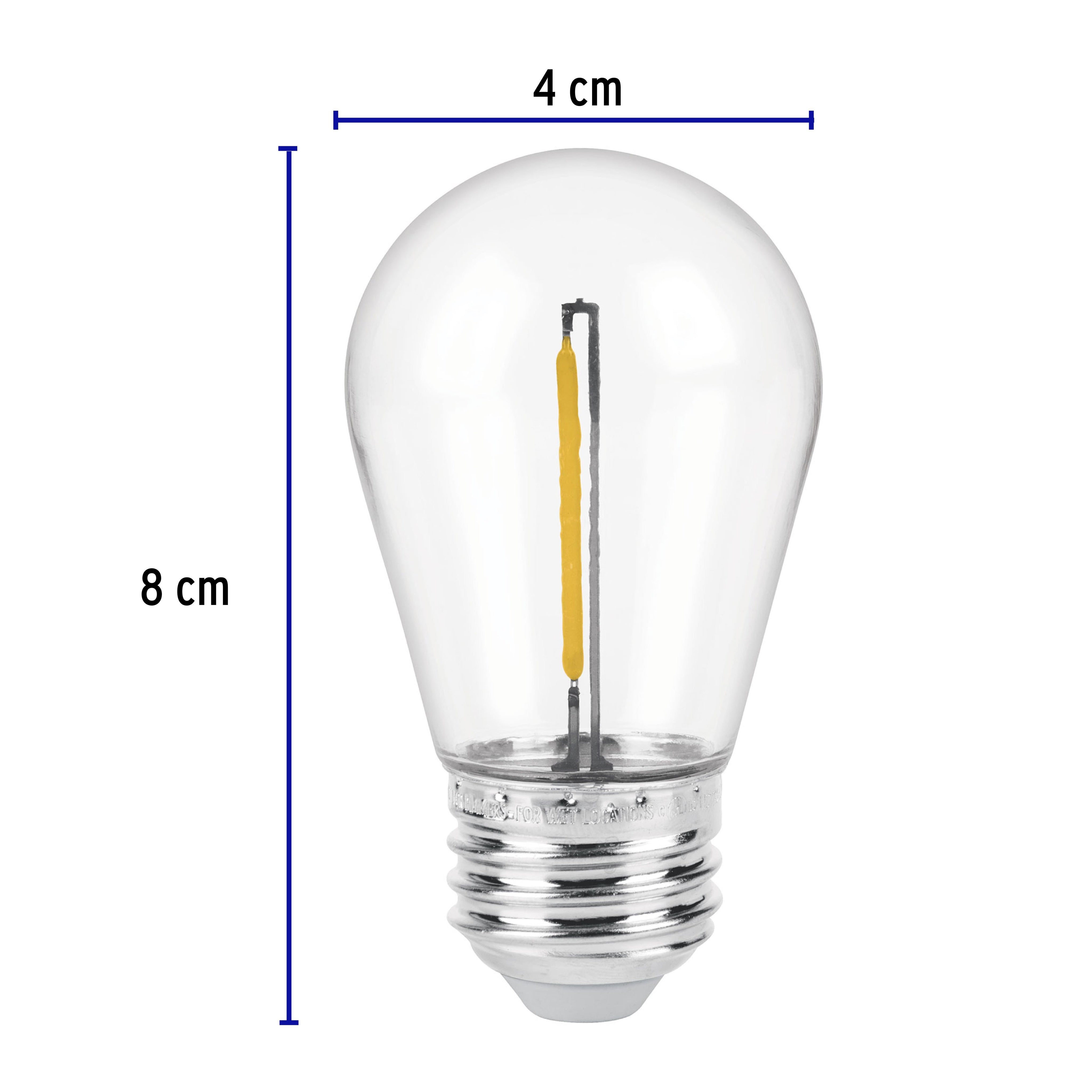 Foco LED filamento 1 W, S14, 2200K luz ambar, E26, VOLTECK