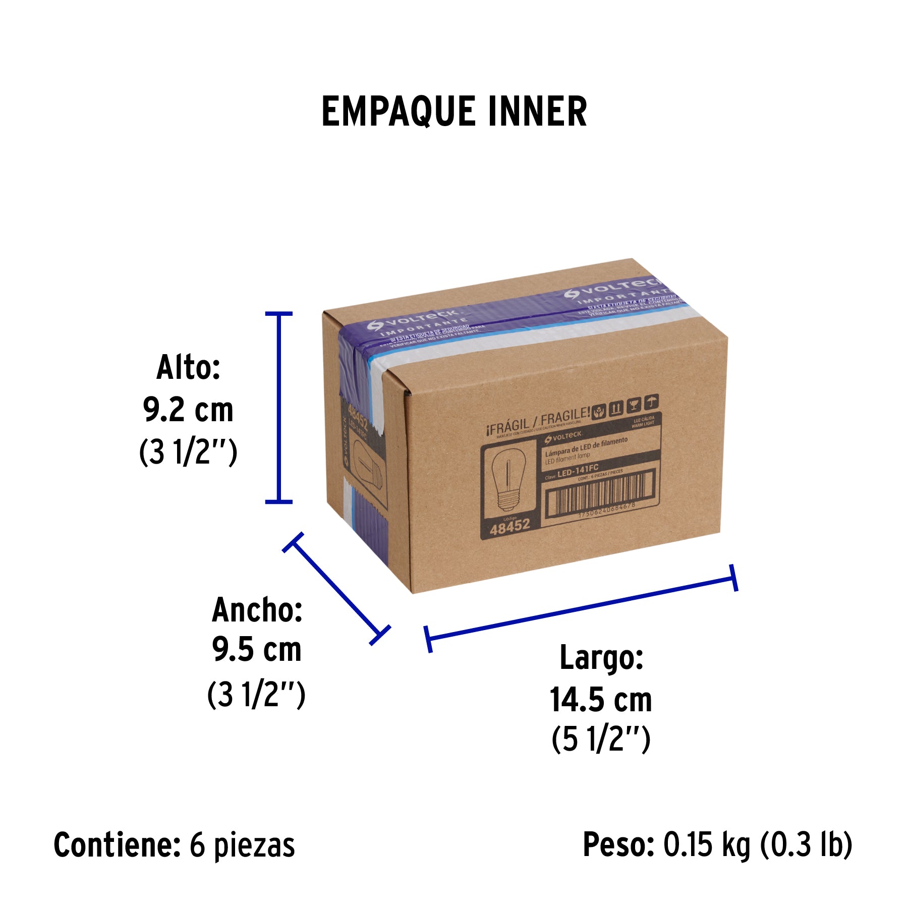 Foco LED filamento 1 W, S14, 2200K luz ambar, E26, VOLTECK