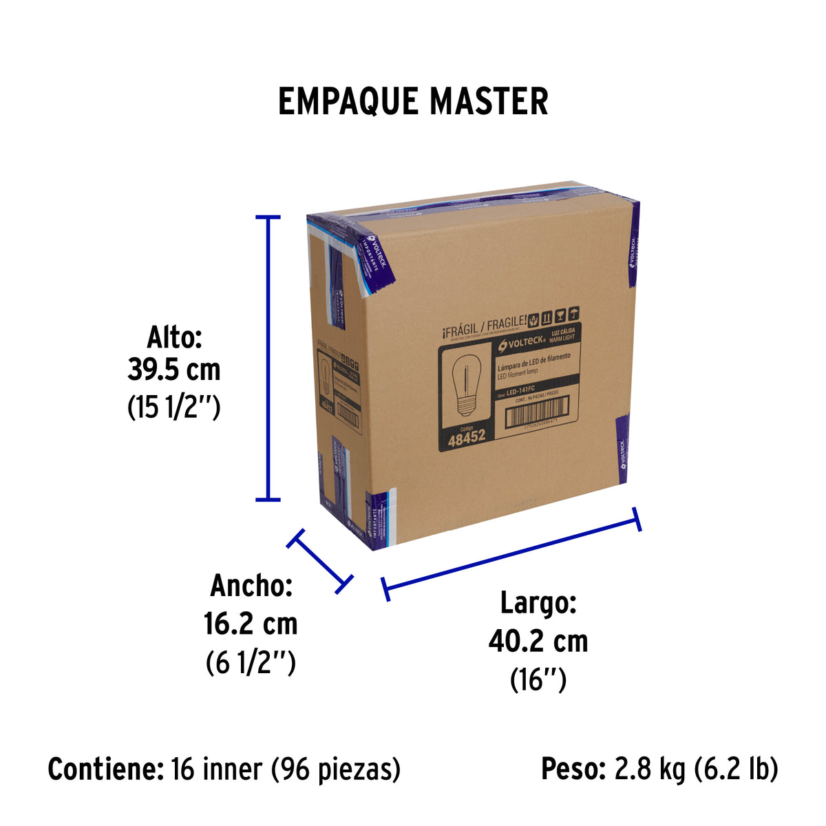 Foco LED filamento 1 W, S14, 2200K luz ambar, E26, VOLTECK