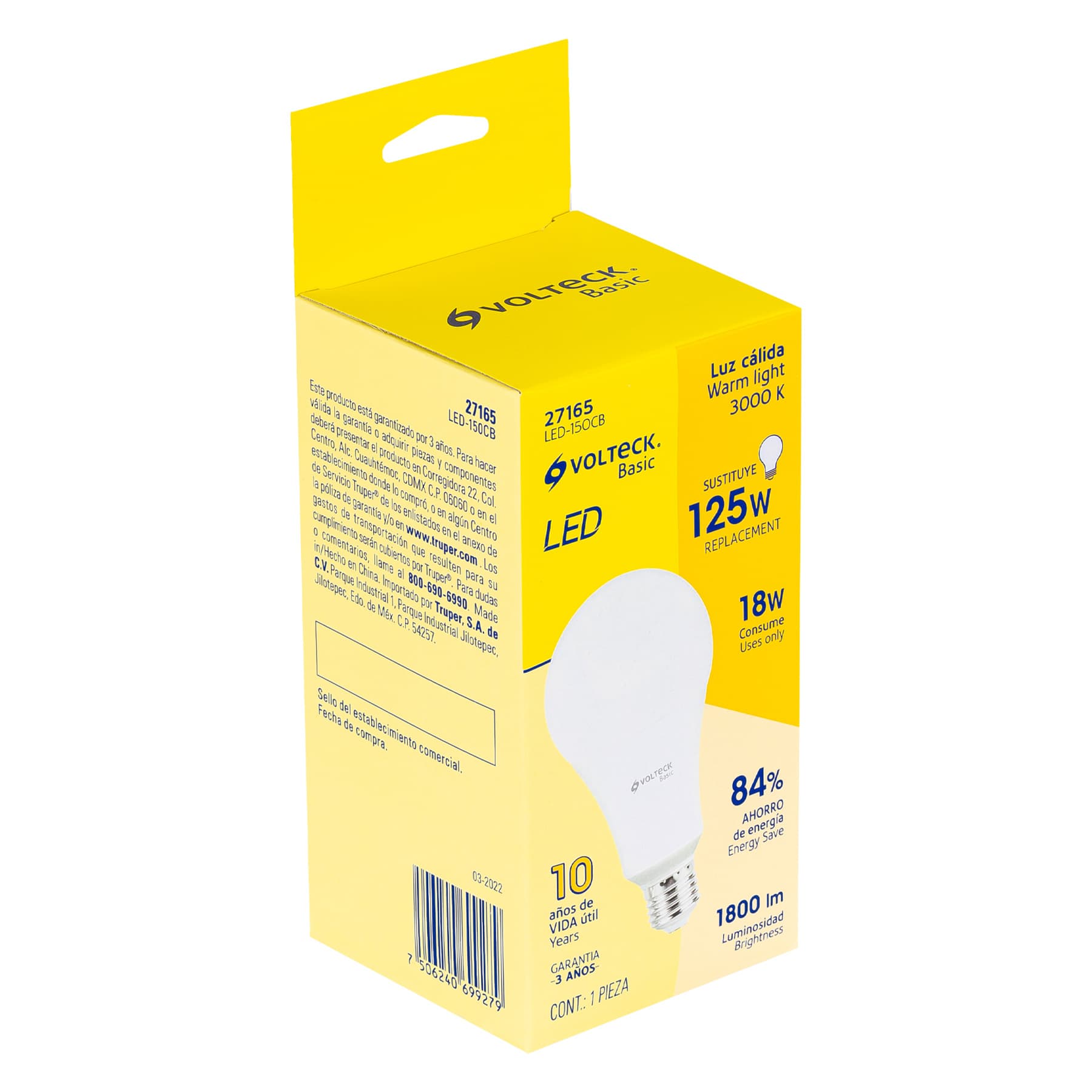 Foco LED 18W (125W) A25, 3000K blanca cálida, 1800 lm, BASIC