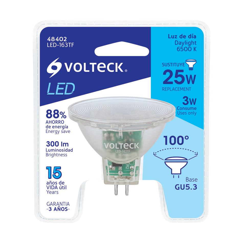 Lampara trans. de LED 3W MR16 base GU5.3 luz de dia blister