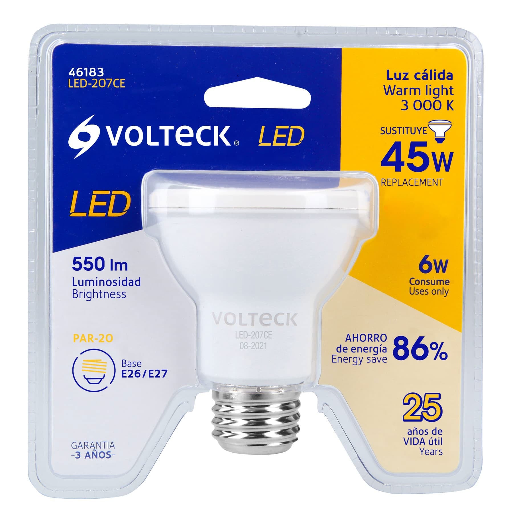 Foco LED 6 W tipo PAR20, 3000K blanca cálida, VOLTECK