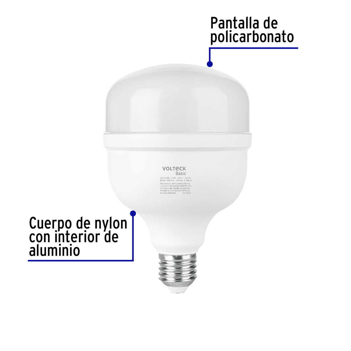 Foco LED alta potencia 25W (250W) 6500K blanca fría, BASIC