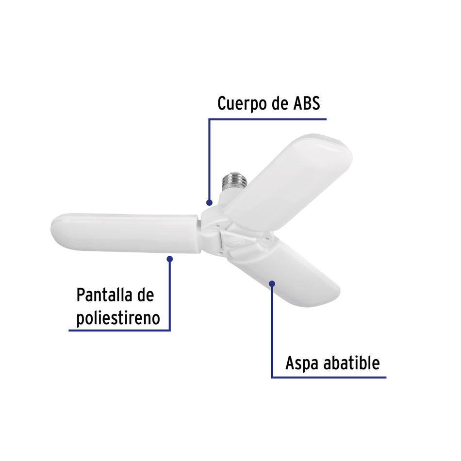 Lámpara LED tipo ventilador 24W, 3 aspas, 6500K, BASIC