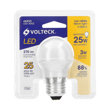 Foco LED 3W (25W) A19, 3000K blanca cálida, 270 lm, blíster