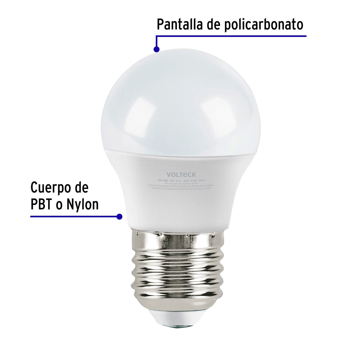 Foco LED 3W (25W) A19, 6500K blanca fría, 270 lm, blíster