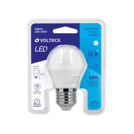 Foco LED 3W (25W) A19, 6500K blanca fría, 270 lm, blíster