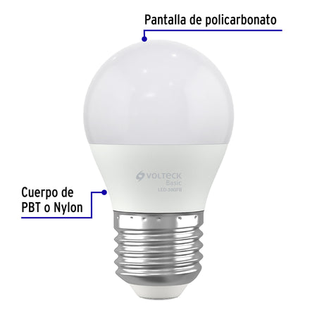 Foco LED 3W (25W) G45, 6500K blanca fría, 270 lm, BASIC