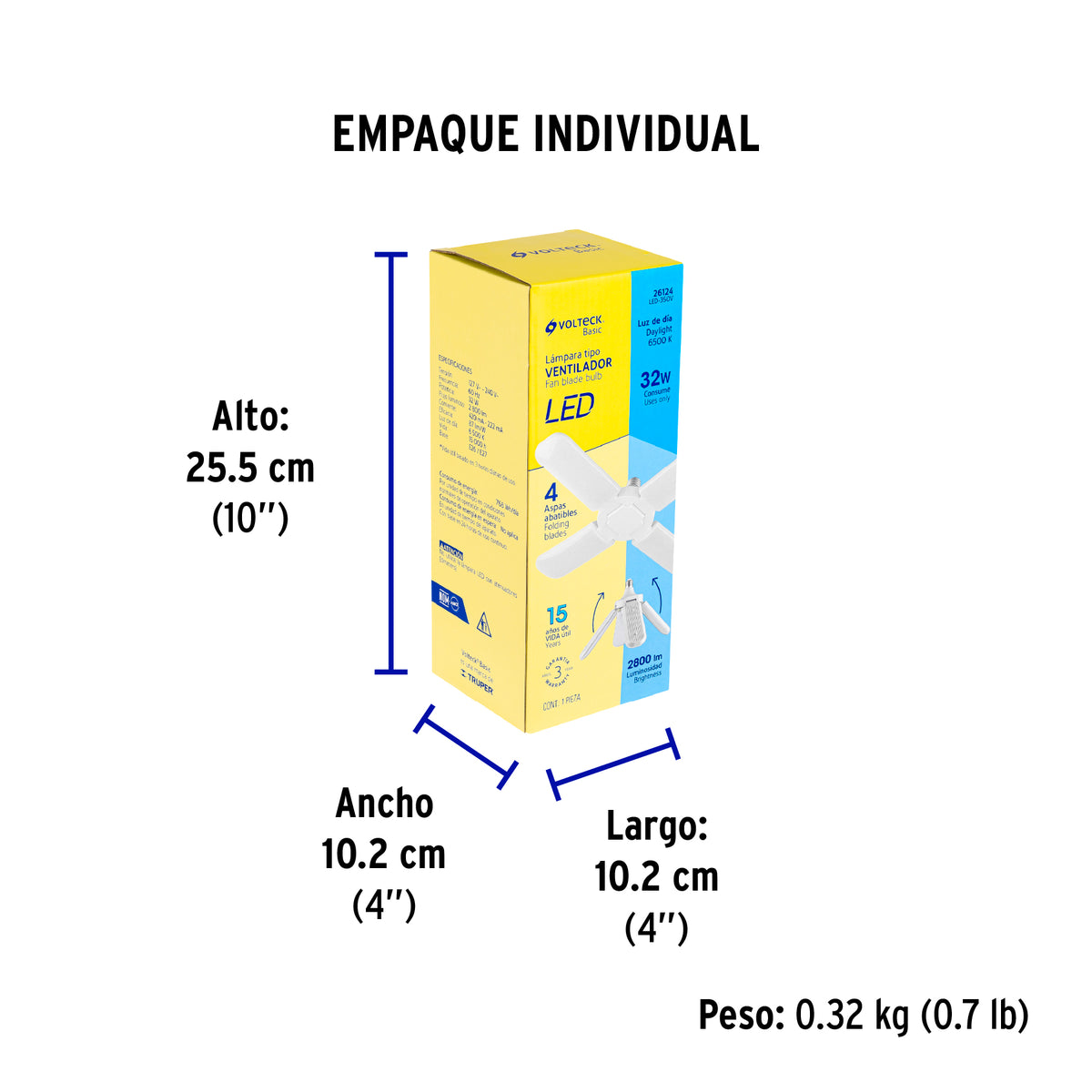 Lámpara LED tipo ventilador 32W, 4 aspas, 6500K, BASIC