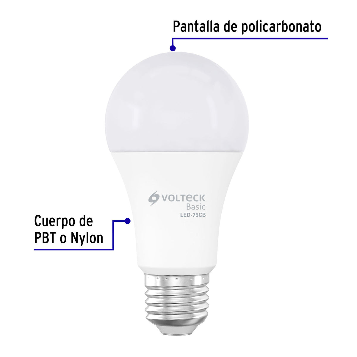 Foco LED 6W (40W) A19, 3000K blanca cálida, 570 lm, BASIC
