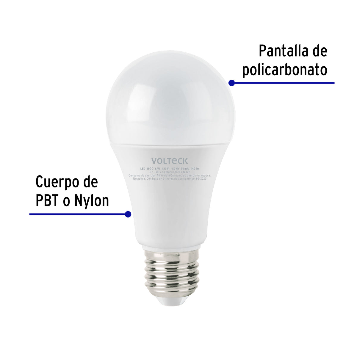 Foco LED 6W (40W) A19, 3000K blanca cálida, 440 lm, caja