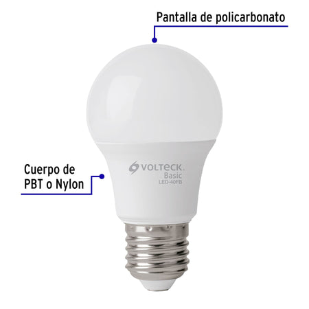 Foco LED 6W (40W) A19, 6500K blanca fría, 570 lm, BASIC