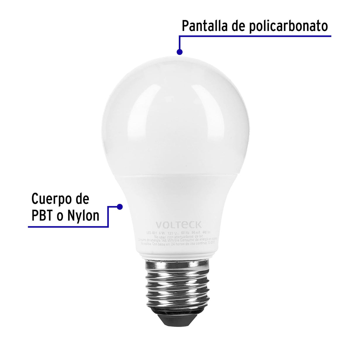 Foco LED 6W (40W) A19, 6500K blanca fría, 440 lm, blíster