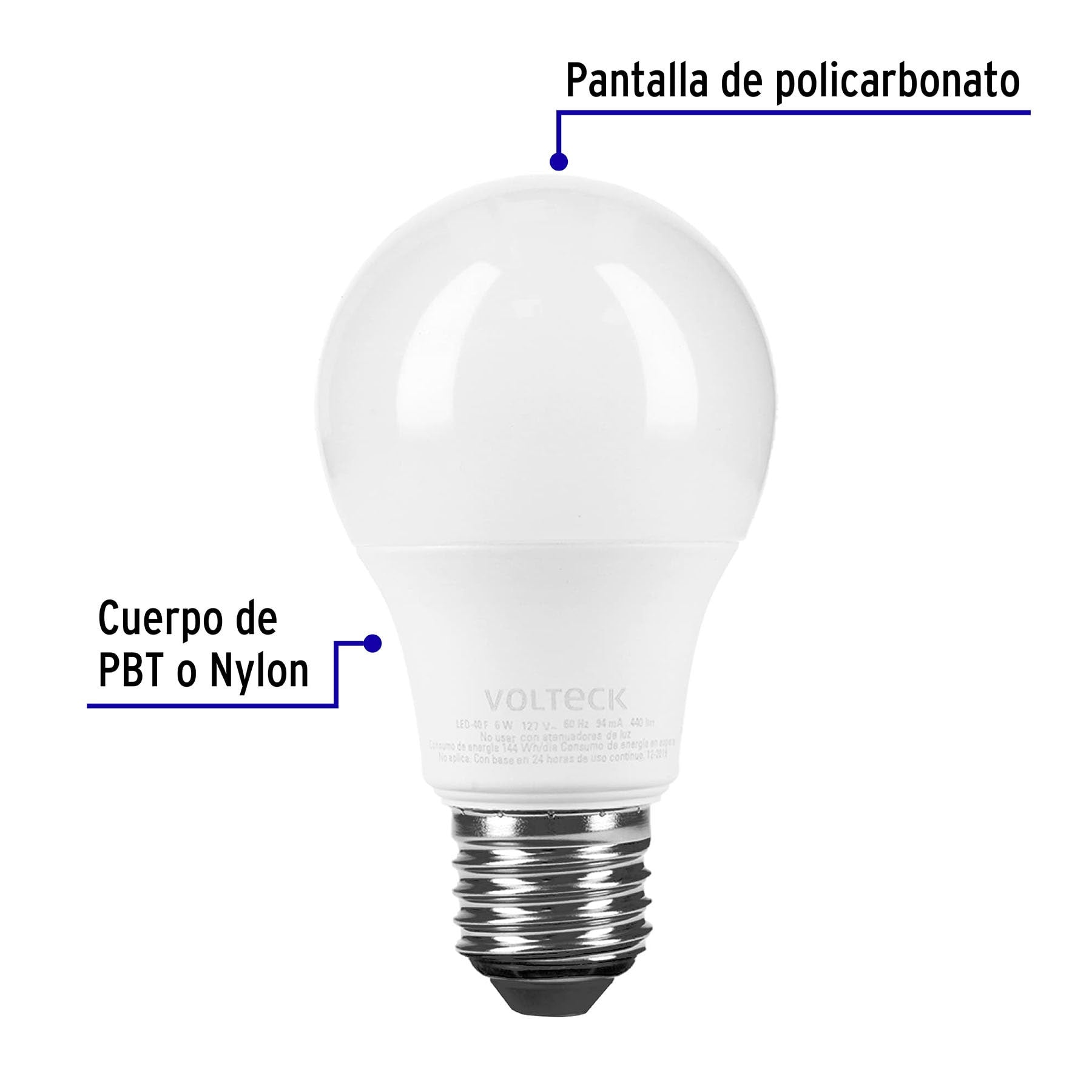 Foco LED 6W (40W) A19, 6500K blanca fría, 440 lm, blíster