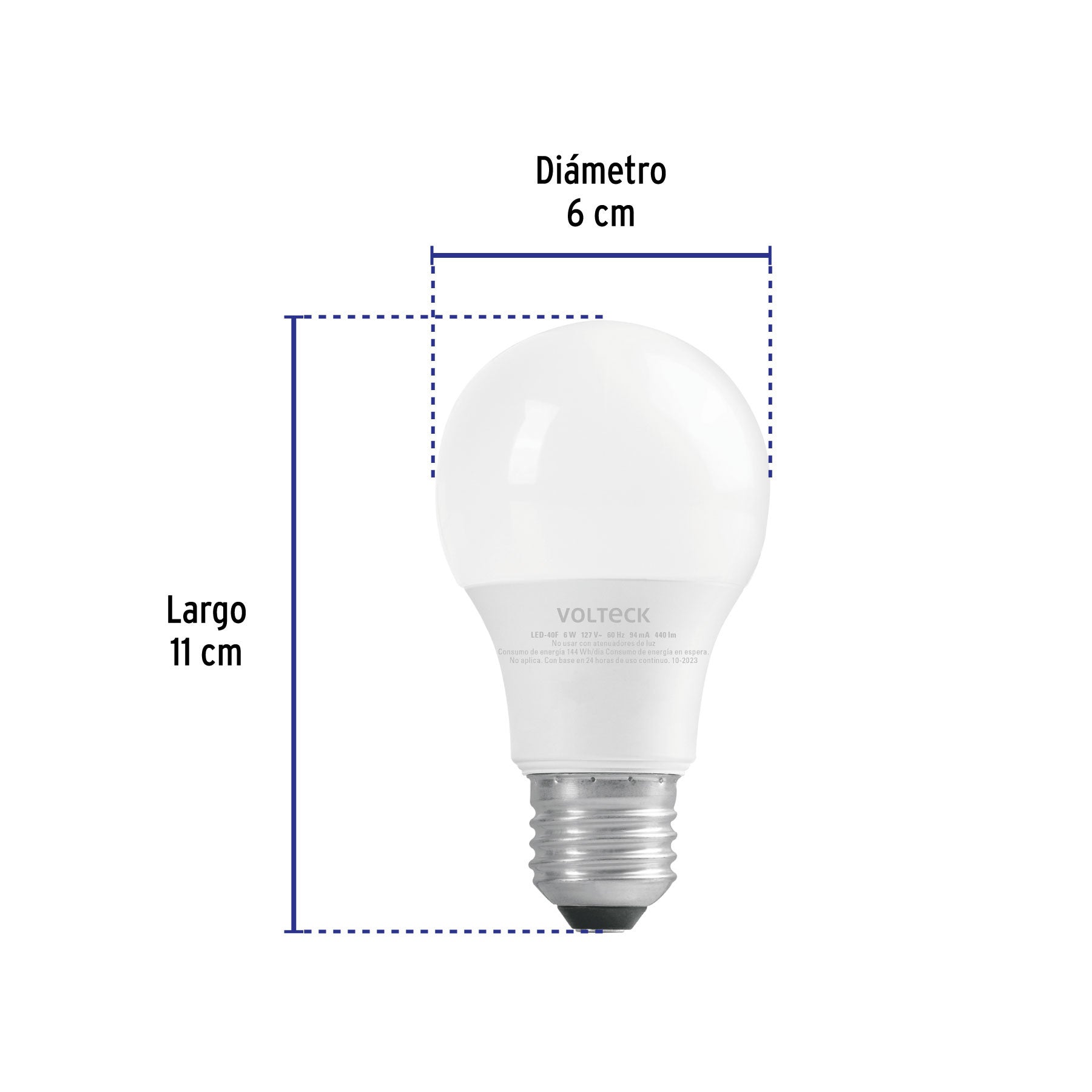 Foco LED 6W (40W) A19, 6500K blanca fría, 440 lm, blíster