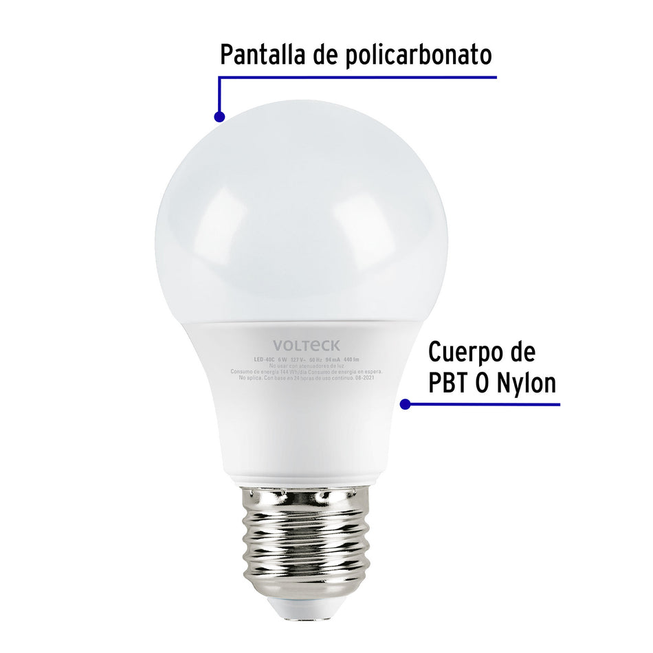 Foco LED 6W (40W) G45, 3000K blanca cálida, 550 lm, blíster