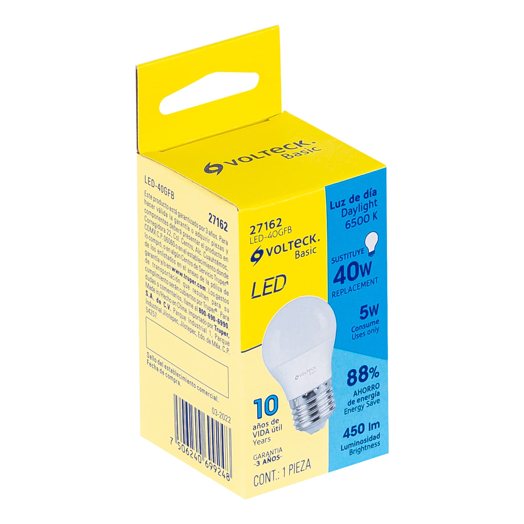 Foco LED 5W (40W) G45 6500K blanca fria 450 lm BASIC