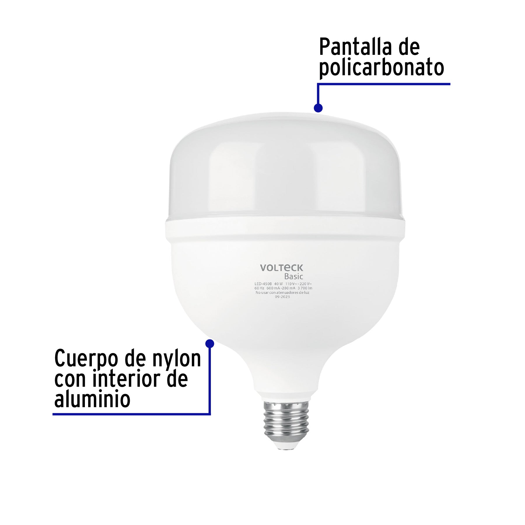 Foco LED alta potencia 40W (450W) 6500K blanca fria BASIC