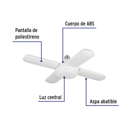 Lámpara LED tipo ventilador 40W, 4 aspas, 6500K, BASIC
