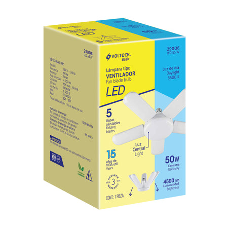 Lampara LED tipo ventilador 50W 5 aspas 6500K BASIC