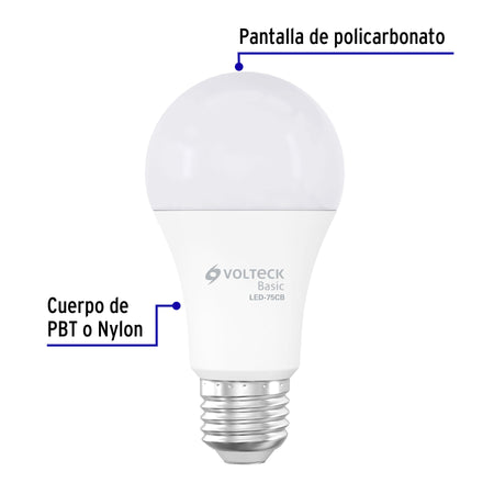 Foco LED 8W (60W) A19, 3000K blanca cálida, 790 lm, BASIC