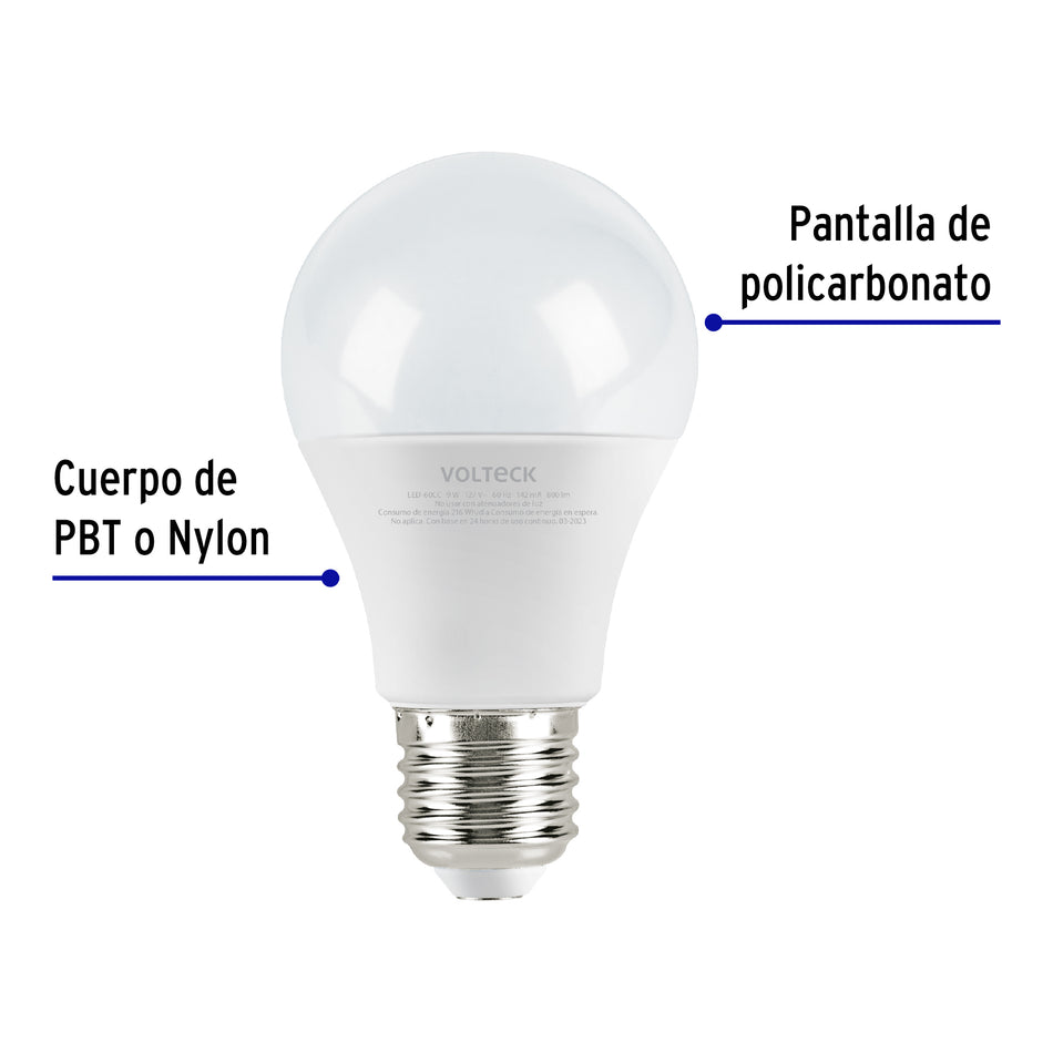 Foco LED 9W (60W) A19, 3000K blanca cálida, 800 lm, caja
