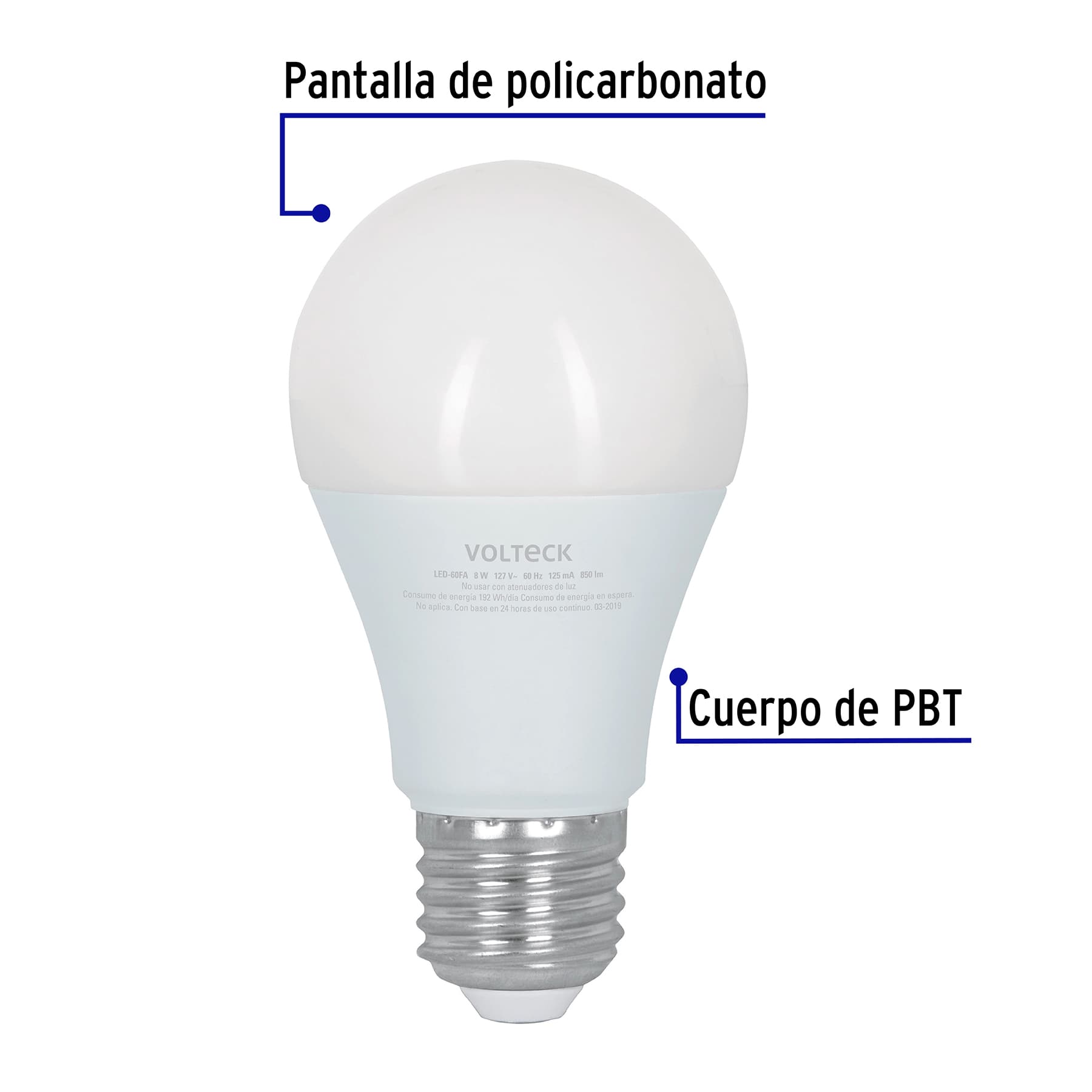 Foco LED 8W (60W) A19 6500K 3 niveles de luminosidad VOLTECK