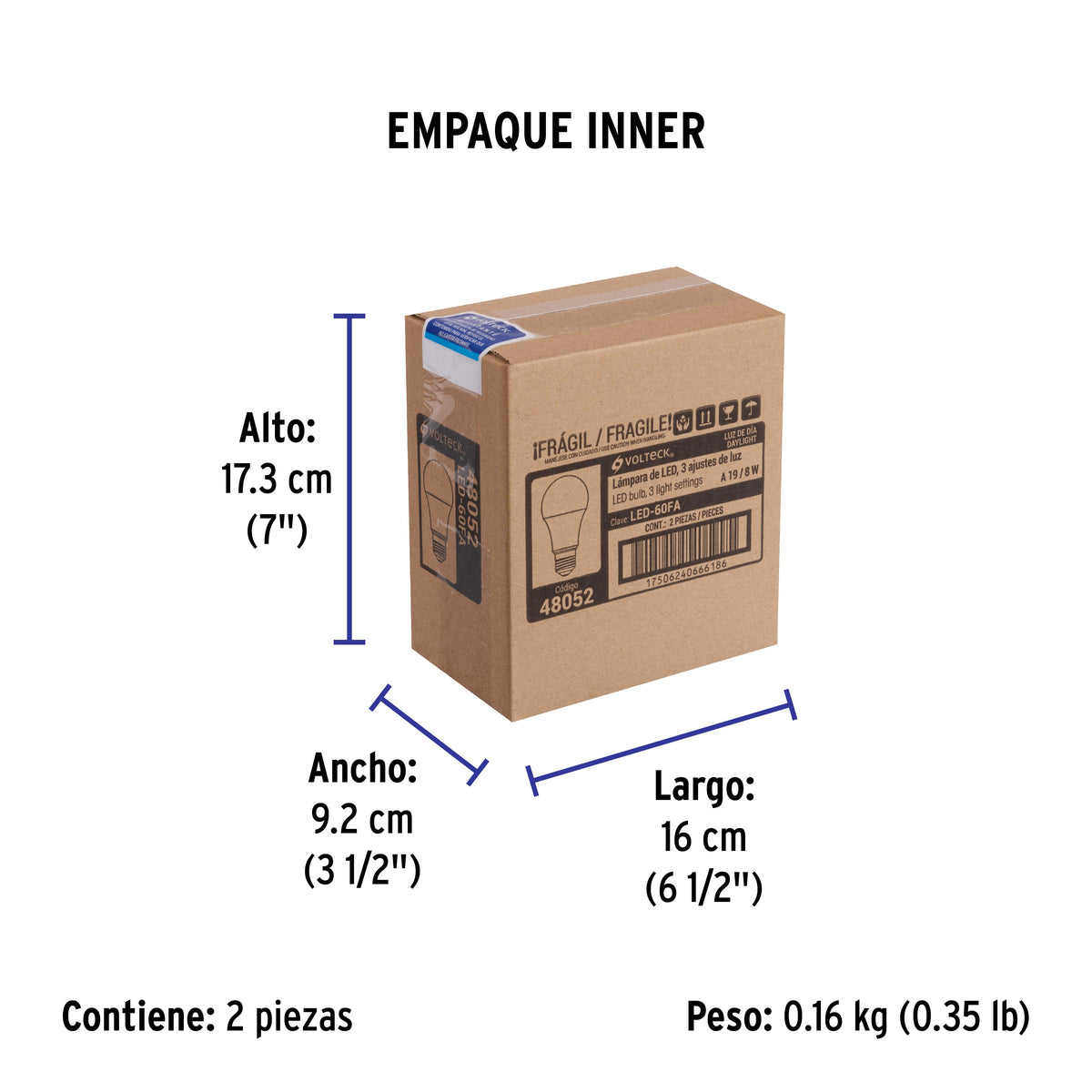 Foco LED 8W (60W) A19 6500K 3 niveles de luminosidad VOLTECK