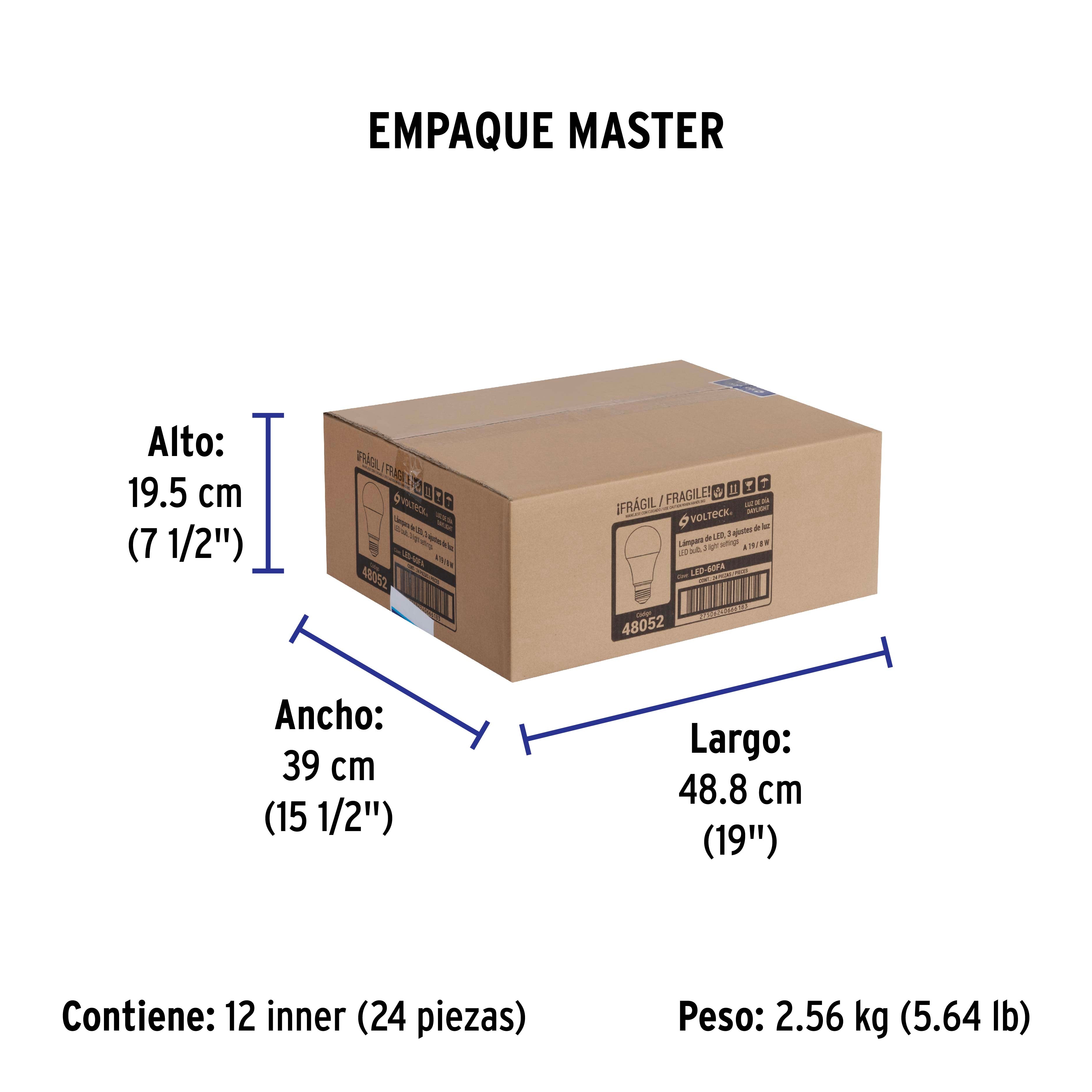 Foco LED 8W (60W) A19 6500K 3 niveles de luminosidad VOLTECK