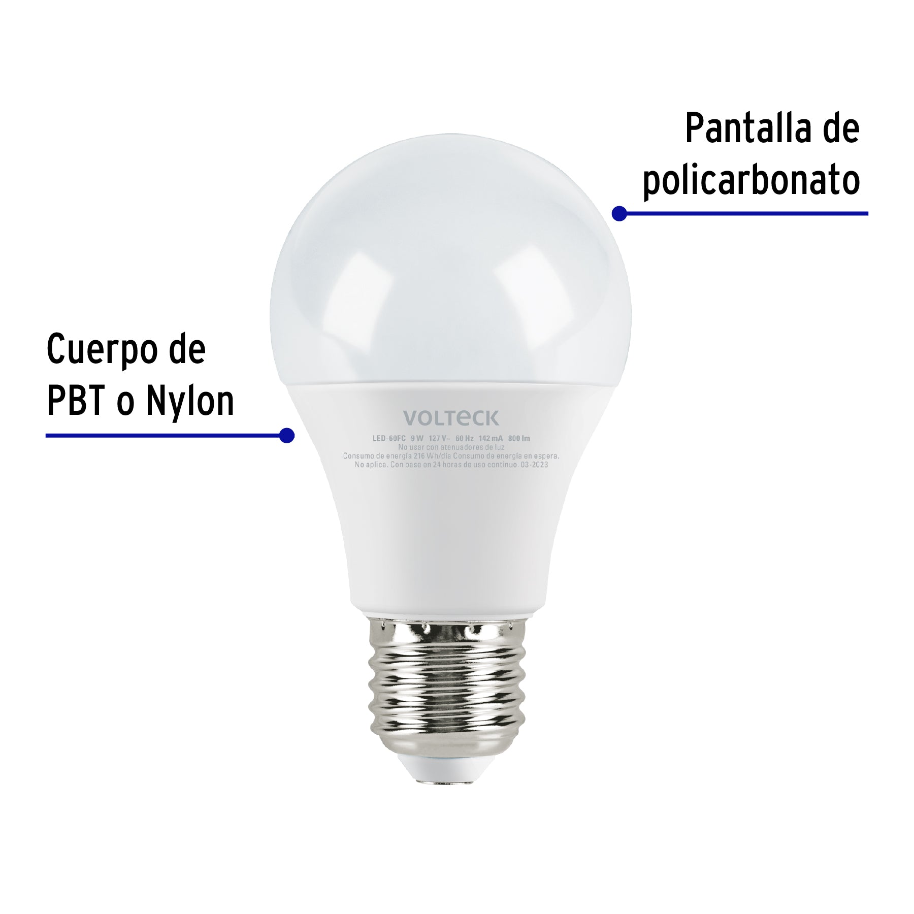Foco LED 9W (60W) A19 6500K blanca fria 800 lm caja
