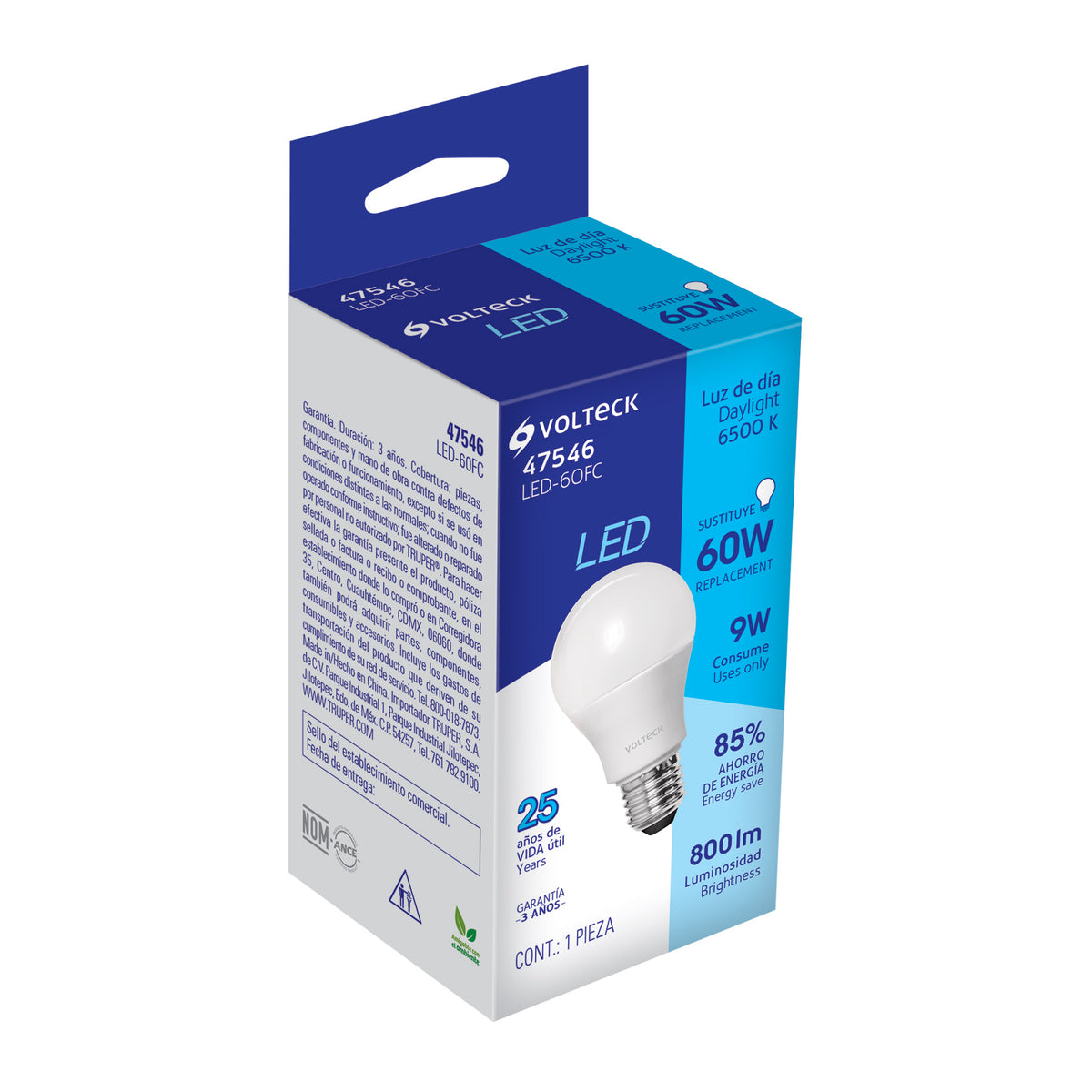 Foco LED 9W (60W) A19 6500K blanca fria 800 lm caja