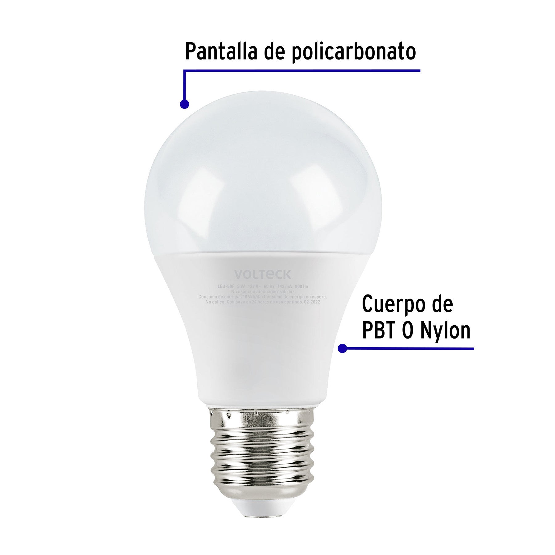 Foco LED 9W (60W) A19, 6500K blanca fría, 800 lm, blíster