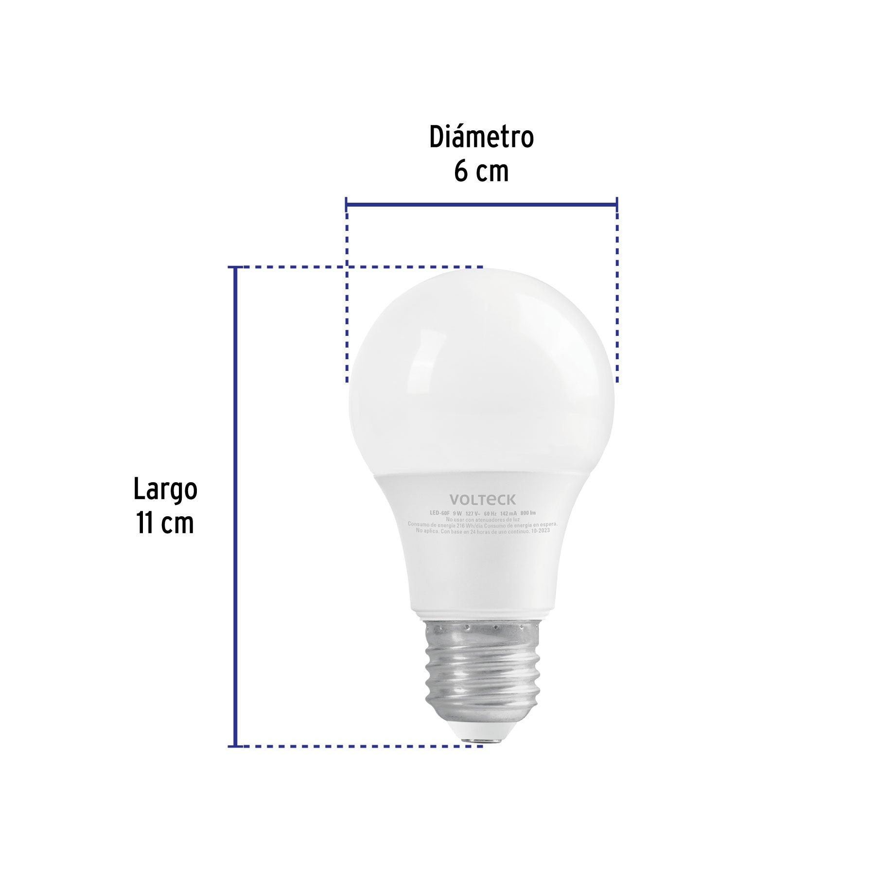 Foco LED 9W (60W) A19, 6500K blanca fría, 800 lm, blíster